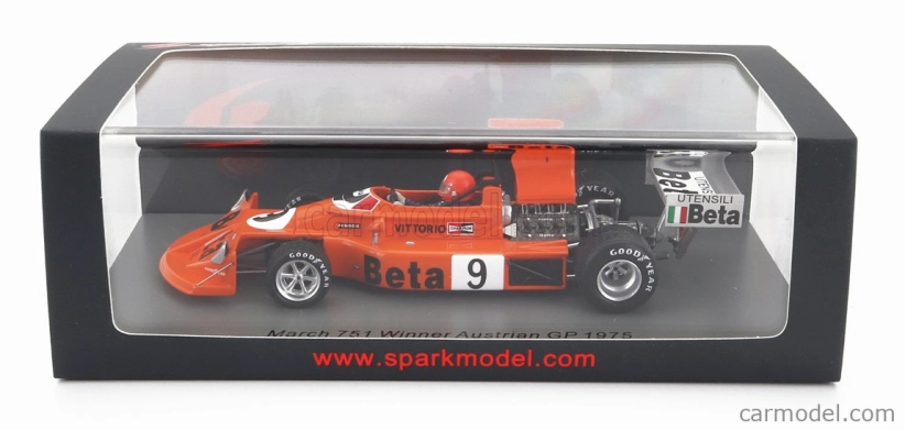 Spark-model March F1 751 Beta N 9 Winner Austrian Gp 1975 Vittorio Brambilla 1:43 Červená
