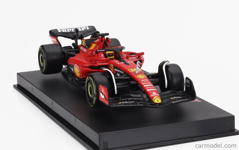 Bburago Ferrari F1 Sf-23 Team Scuderia Ferrari N 16 4th Monza Italy Gp 2023 Charles Leclerc – With Pilot And Showcase 1:43 červená čierna žltá