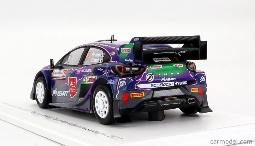 Spark-model Ford england Puma Rally1 Team Ford World Rally M-sport N 7 4th Rally Sardinia Italy 2022 P.l.loubet - V.landais 1:43 Purple Blue Grey