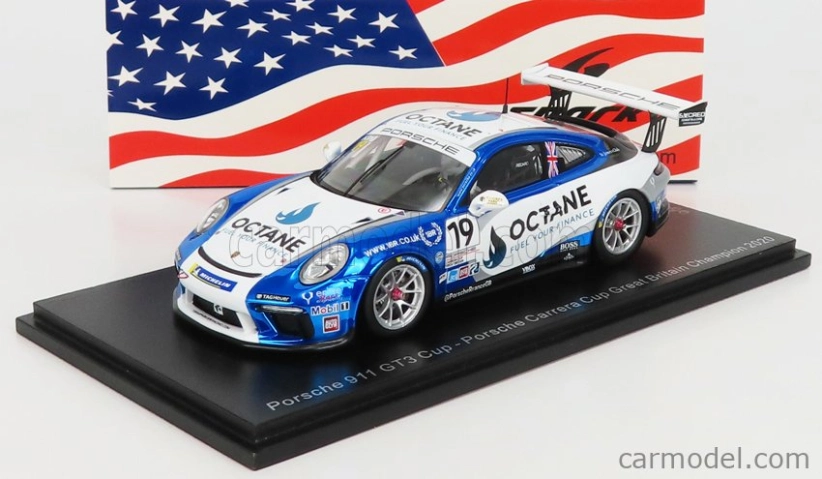 Spark-model Porsche 911 991-2 Gt3 Cup N 19 Porsche Carrera Cup Great Britain Champion 2020 H.king 1:43 Světle Modrá Bílá