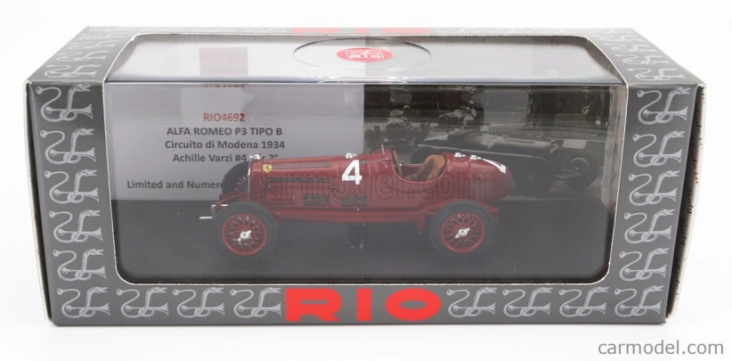 Rio-models Alfa romeo P3 Tipo B N 4 2nd Circuito Di Modena 1934 Achille Varzi 1:43 Červená