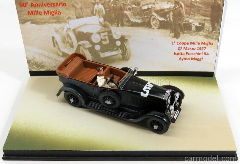 Rio-models Isotta fraschini Torpedo 8a Cabriolet N 5 Mille Miglia 1927 Maggi - Maserati - s obrázkom - 90. výročie Mille Miglia 1:43 Black