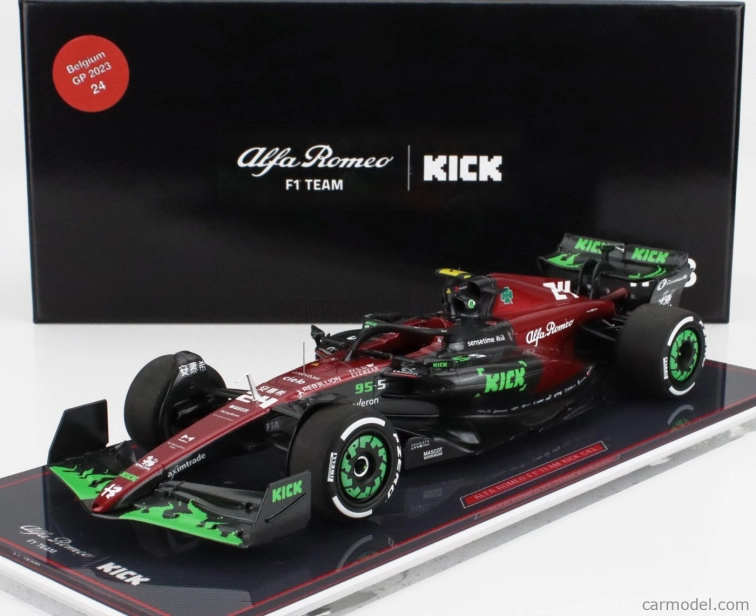 Nzg Alfa romeo F1 C43 Team Stake N 24 Belgium Gp 2023 Zhou Guanyu - Con Vetrina - With Showcase 1:18 Černá Červená