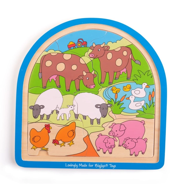 Bigjigs Toys Dřevěné vícevrstvé puzzle Farma