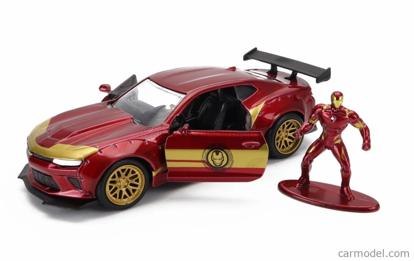 Jada Chevrolet Camaro Coupe With Iron Man Figure 2016 1:32 Červené Zlato