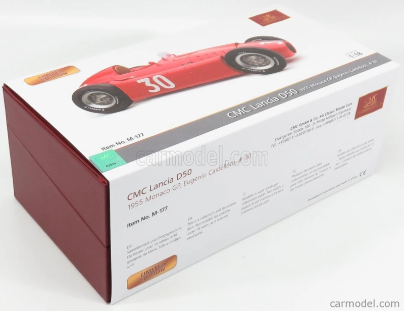 Cmc Lancia F1 D50 N 30 Monaco Gp 1955 Eugenio Castellotti 1:18 červená