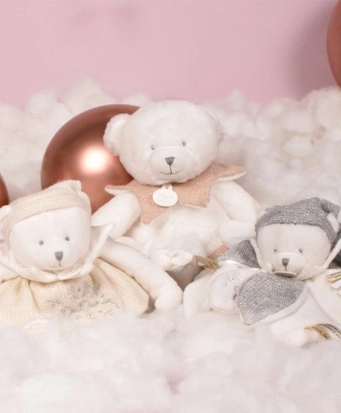 Doudou Darčeková sada Plyšový medvedík s dečkou 30 cm ružový – poškodený obal