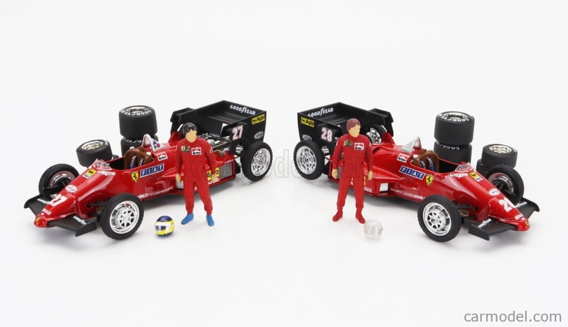 Brumm Iveco fiat Fiat Iveco 190 Truck Car Transporter Monaco Gp 1984 With 2x F1 Ferrari 126ck Turbo N 27 Michele Alboreto - N 28 Rene Arnoux + Figures And Accessories 1:43 Red
