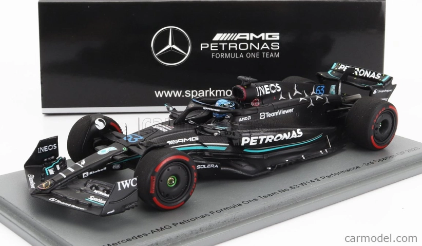 Spark-model Mercedes gp F1 W14 Team Mercedes-amg Petronas Formula One N 63 3rd Spain Gp 2023 George Russell 1:43 Matt Black