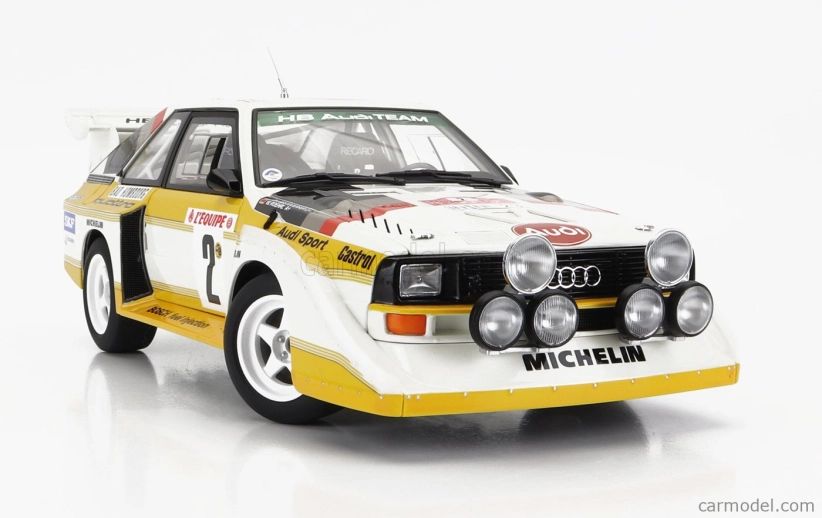 Autoart Audi Quattro Sport S1 (nočná verzia) N 2 4th Rally Montecarlo 1986 S figúrkou W.rohrl - C.geistdorfer 1:18 Žltá Biela Červená