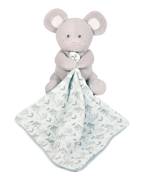 Doudou Plyšová myš s dekou z organickej bavlny 15 cm zelená a biela