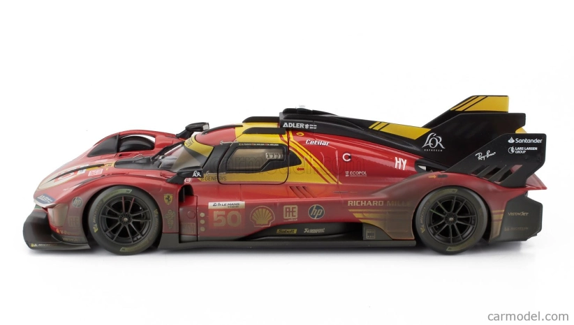 Bburago Ferrari With Showcase - 499p 3.0l Turbo V6 Team Ferrari Af Corse N 50 Winner 24h Le Mans (after Race Version) 2024 Antonio Fuoco - Miguel Molina - Nicklas Nielsen 1:18 Red