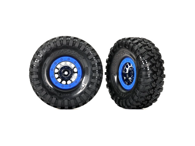Traxxas kolo 1.9", disk Method 105 Beadlock saténový černý chrom, beadlock modrý, pneu Canyon Trail (pár)