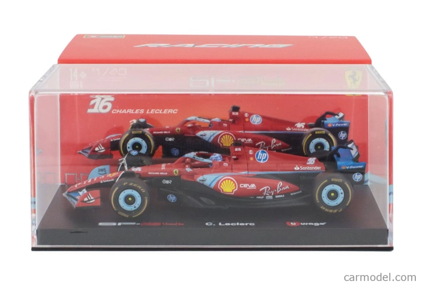 Bburago Ferrari F1 Sf-24 Team Scuderia Ferrari N 16 3rd Miami Gp 2024 Charles Leclerc – With Pilot And Showcase 1:43 červená čierna svetlomodrá