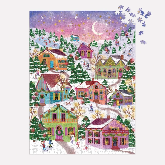 Galison Fóliové puzzle Joy Laforme Zasněžená vesnice 1000 dílků