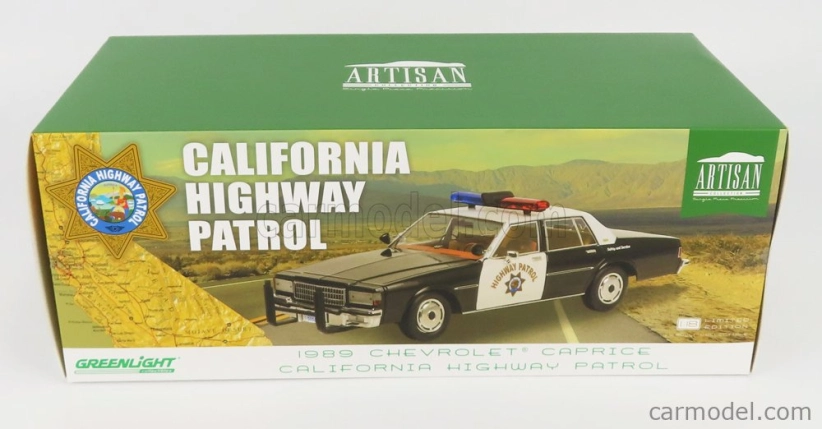 Greenlight Chevrolet Caprice Police California Highway Patrol 1989 1:18 Černá Bílá