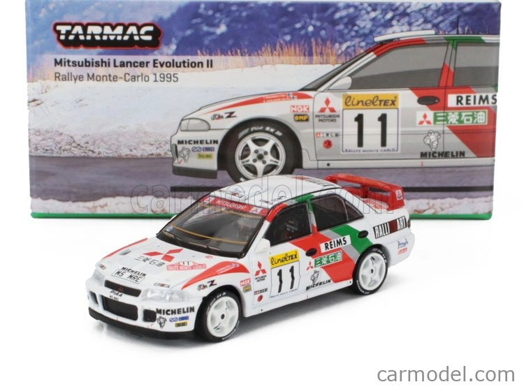 Tarmac Mitsubishi Lancer Gsr Evolution Ii N 11 4th Rally Montecarlo 1995 Timo Makinen - Seppo Harjanne 1:64 Biela červená zelená