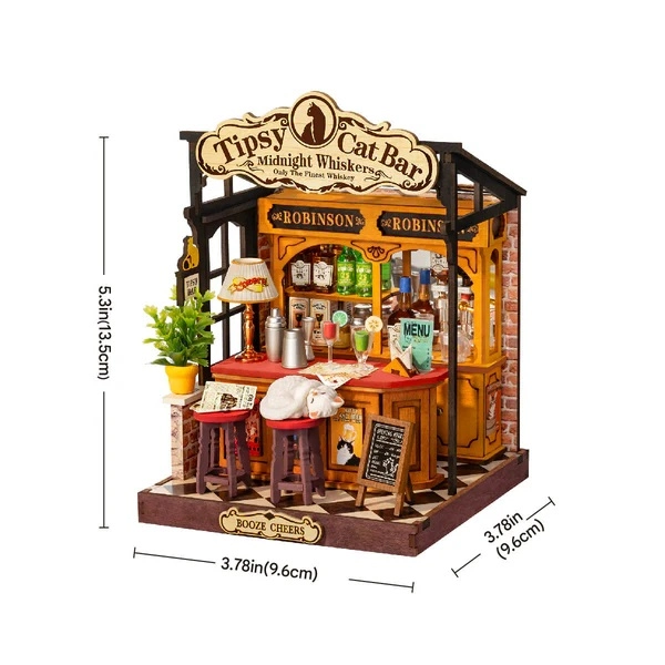 RoboTime 3D dřevěná skládačka Miniatura domečku Tipsy Cat Bar