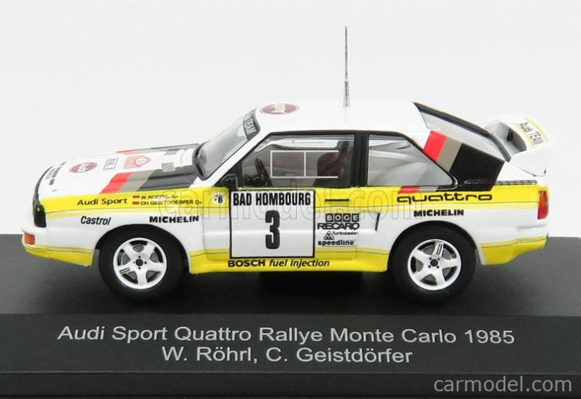 Cmr Audi Sport Quattro Audi Team Hb N 3 2nd Rally Montecarlo 1985 W.rohrl - C.geistdorfer 1:43 Bílá Žlutá