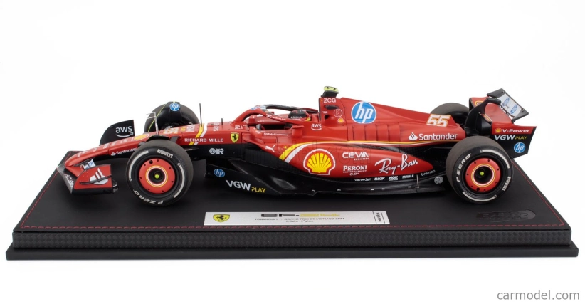 Bbr-models Ferrari F1 Sf-24 Team Scuderia Ferrari N 55 3rd Monaco Gp 2024 Carlos Sainz - Con Vetrina - With Showcase 1:18 Červená Černá