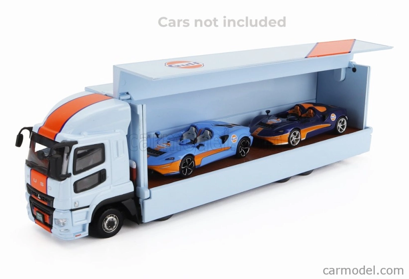 Tarmac Mitsubishi Fuso Truck Car Transporter Gulf Racing Livery 4-assi 2023 - autá nie sú súčasťou balenia 1:64 svetlo modrá oranžová