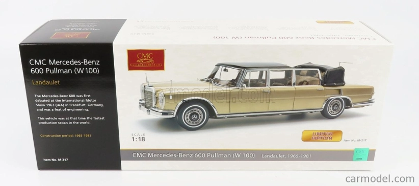Cmc Mercedes benz S-class 600 Pullman (w100) Landaulet Soft-top Semiconvertible 1972 1:18 Gold Met
