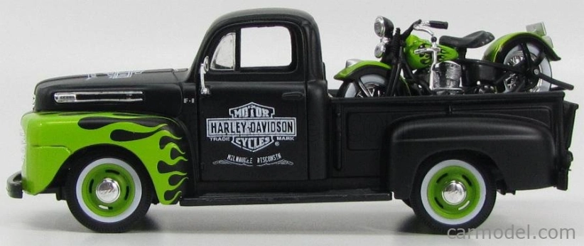 Maisto Ford usa F-1 Pick-up Custom Harley-davidson 1948 + Motorcycle Harley Davidson Fl Panhead 1948 1:24 Matná Černá Světle Zelená