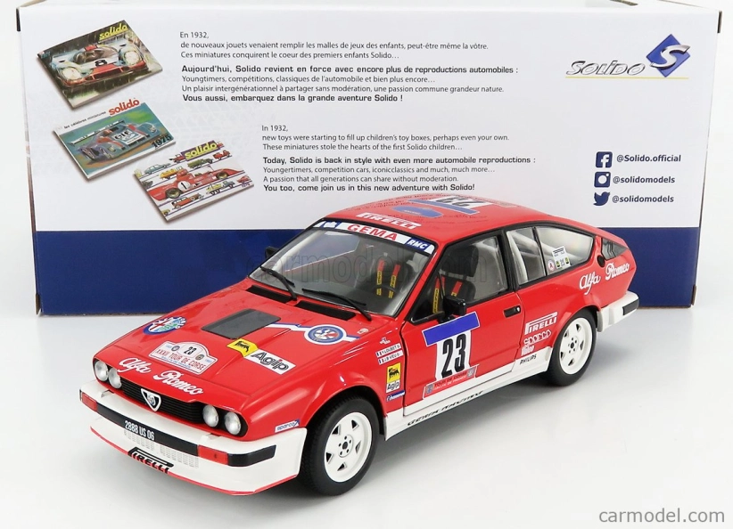 Solido Alfa romeo Alfetta Gtv6 N 23 Rally Tour De Corse 1985 Y.loubet - J.b.vieu 1:18 Červená Bílá
