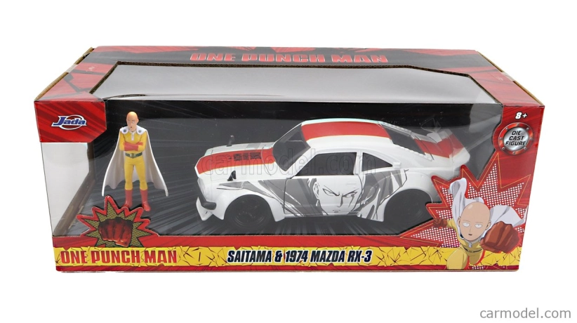 Jada Mazda Rx-3 With One Punch Saitama Figure 1974 1:24 Bílá Červená Žlutá