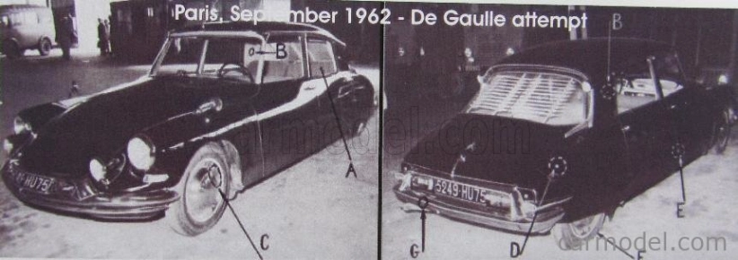 Rio-models Citroen Ds19 Presidential Car Attempt Charles De Gaulle 1962 - With Bullet Holes 1:43 Black