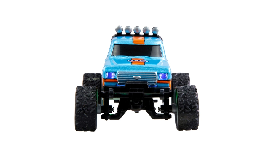 RC Monster Truck kovový 1:64 RTR LED Tempomat 2,4GHz modro oranžový