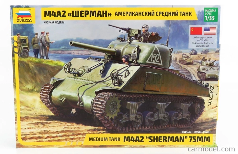 Zvezda Tank M4a2 Sherman Tank 75mm 1942 - 1955 1:35 Military