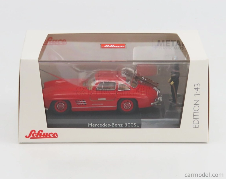 Schuco Mercedes benz 300sl Coupe Gullwing (w198) 1954 - Con Sci - With Figure And Ski 1:43 Red