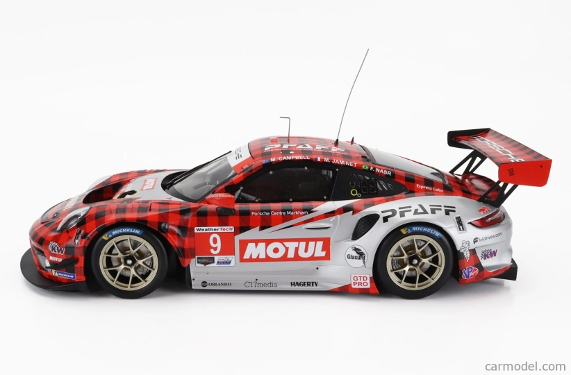 Ixo-models Porsche 911 991-2 Gt3 R Team Pfaff Motorsport N 9 Gtd Pro Class 24h Daytona 2022 F.nasr - M.campbell - M.jaminet 1:18 Červená čierna strieborná