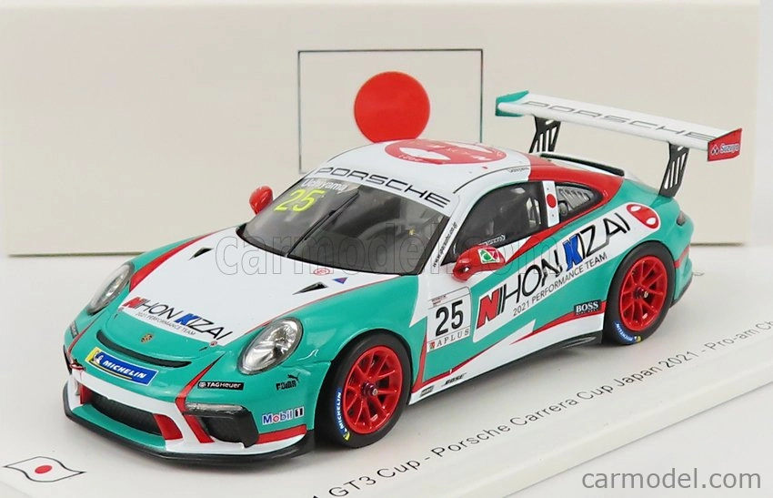 Spark-model Porsche 911 991 Gt3 Cup N 25 Porsche Carrera Cup Japan Pro-am Champion 2021 Kiyoshi Uchiyama 1:43 Light Blue White