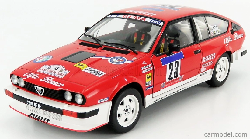 Solido Alfa romeo Alfetta Gtv6 N 23 Rally Tour De Corse 1985 Y.loubet - J.b.vieu 1:18 Červená Bílá