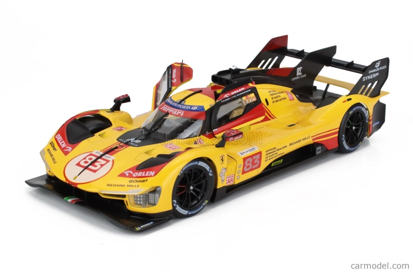 Bburago Ferrari 499p 3.0l Turbo V6 Team Af Corse N 83 24h Le Mans 2024 Robert Kubica – Robert Shwartzman – Yifei Ye 1:18 žltá červená