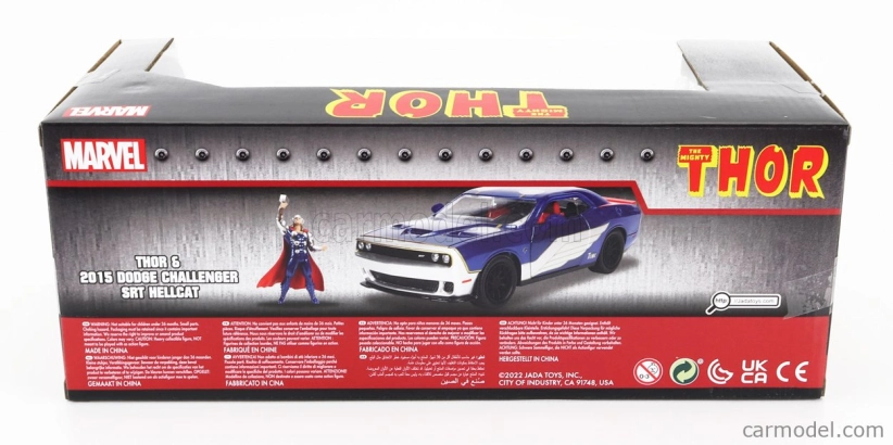 Jada Dodge Challenger Srt8 s figúrkou Thora 2015 1:24 modrá strieborná