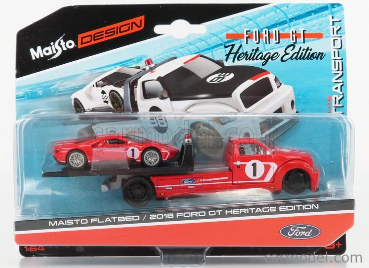 Maisto Ford USA Ramp Truck Wrecker With Ford Gt N 1 Heritage Edition 2018 1:64 Red