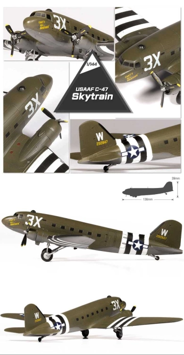 Model Kit lietadlo 12633 - USAAF C-47 Skytrain (1:144)