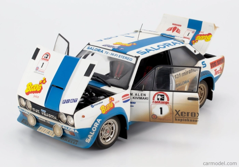 Kyosho Fiat 131 Abarth (špinavá a nočná verzia) N 1 Winner Rally 1000 Lakes 1980 Markku Alen - Ilkka Kivimaki 1:18 White Light Blue