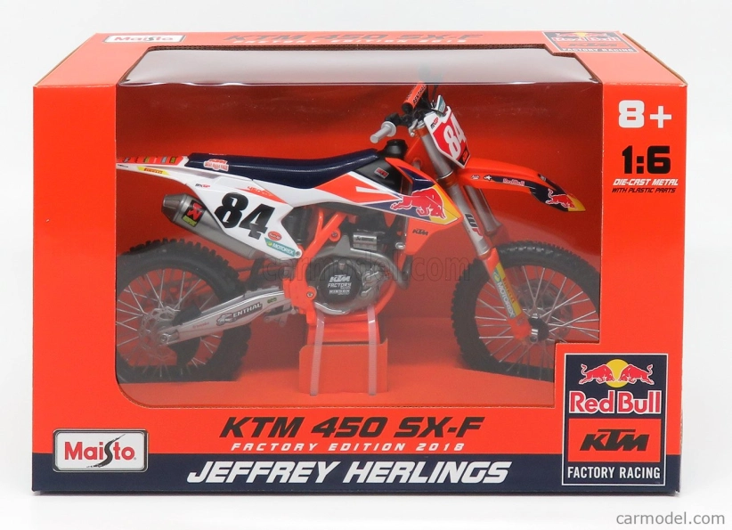 Maisto KTM 450 Sx Red Bull N 84 Jeffrey Herlings Supercross World Champion 2018 1:6 oranžovo-biela