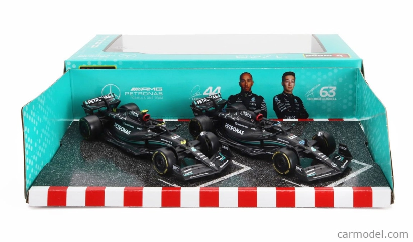 Bburago Mercedes gp Set F1 2x W14 Team Mercedes-amg Petronas Formula One N 44 Season 2023 Lewis Hamilton + N 63 Season 2023 George Russell 1:43 Matt Black