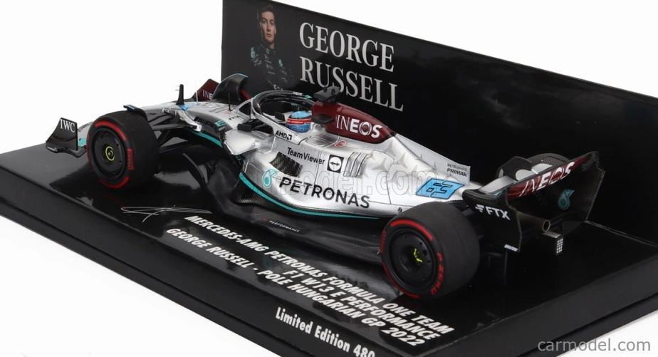 Minichamps Mercedes gp F1 W13e Team Mercedes-amg Petronas F1 N 63 Pole Position Hungarian Gp 2022 George Russell 1:43 Silver Green