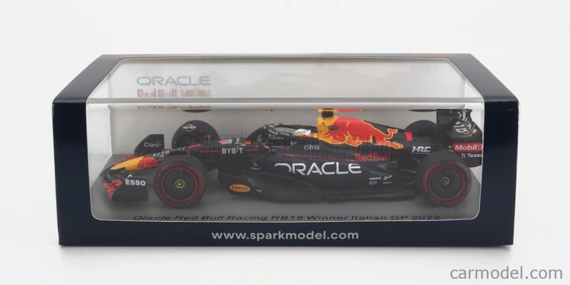 Spark-model Red bull F1  Rb18 Team Oracle Red Bull Racing N 1 Winner Monza Italy Gp World Champion 2022 Max Verstappen 1:43 Matná Modrá Žlutá Červená