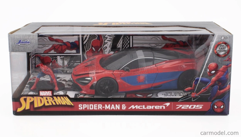Jada Mclaren 720s With Spiderman Figure Marvel 2018 1:24 Červená Modrá