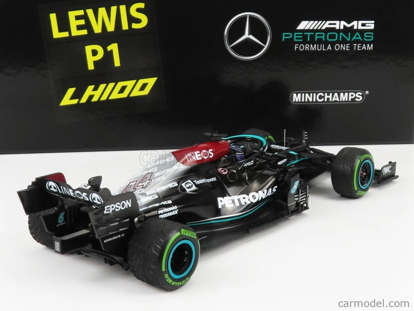 Minichamps Mercedes gp F1 W12 Mercedes M12 Eq Power+ Team Amg Petronas Motorsport Formula One N 44 Winner Sotchi Russian Gp 2021 Lewis Hamilton - 100. víťazstvo F1 - s pit boardom 1:18 čierno-zelená