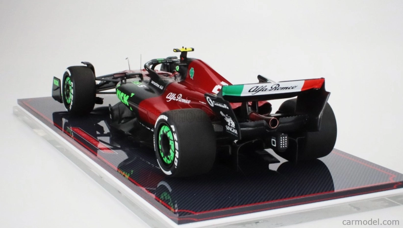 Nzg Alfa romeo F1 C43 Team Stake N 24 Belgium Gp 2023 Zhou Guanyu - Con Vetrina - With Showcase 1:18 Černá Červená