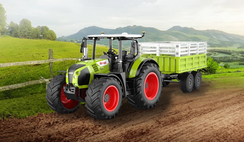 RC traktor Claas Arion 660 s prívesom pre zvieratá 1:24