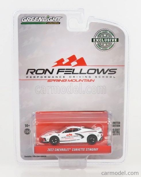 Greenlight Chevrolet Corvette Stingray Ron Fellows 2022 1:64 Biela červená čierna